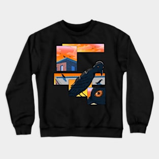 Sunset Crows On Rooftops Comic Panel Design Crewneck Sweatshirt